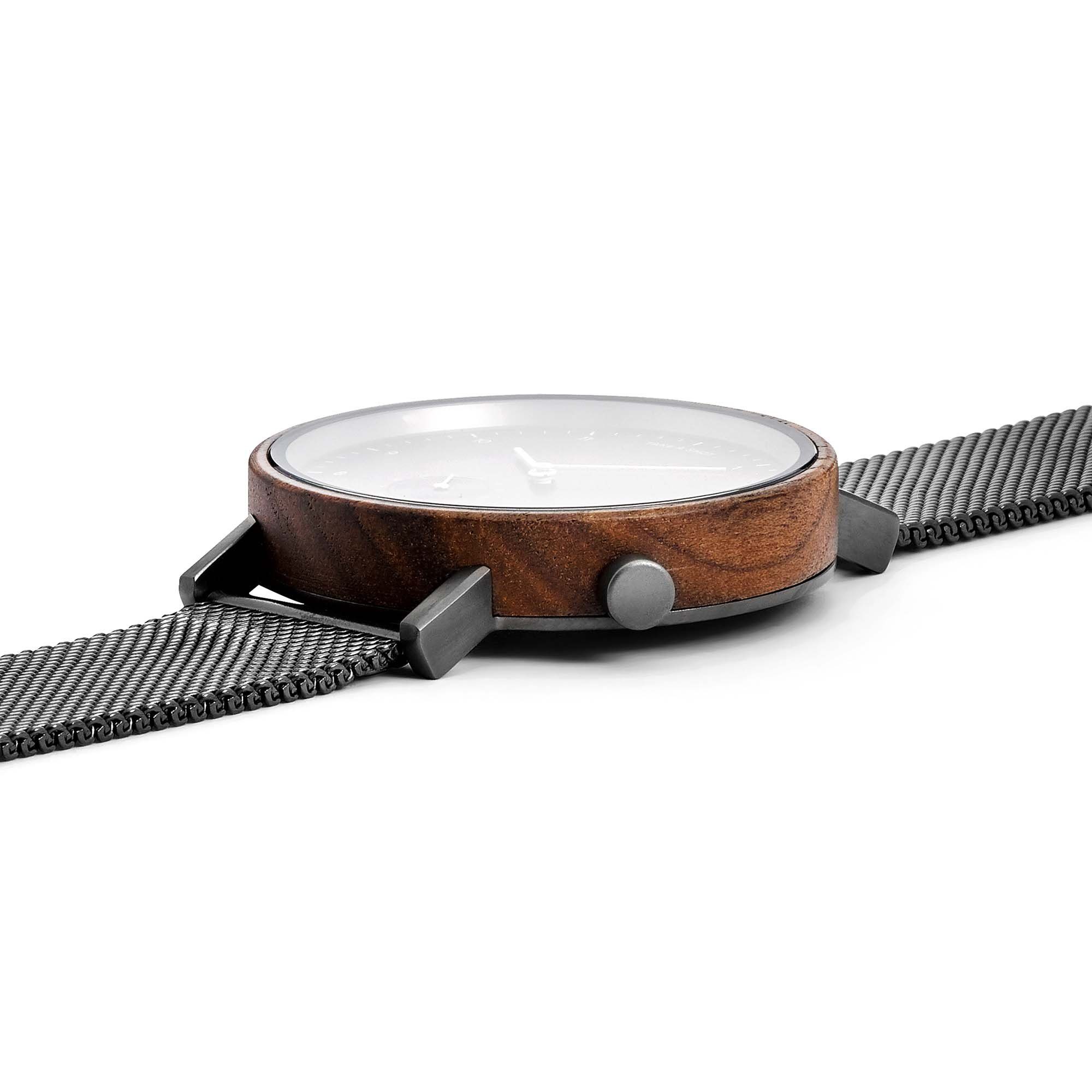 Mesh A - TAKE 42mm, SHOT Gunmetal Holzuhr Walnussholz Quarzuhr Vernon: Holz-Herrenuhr