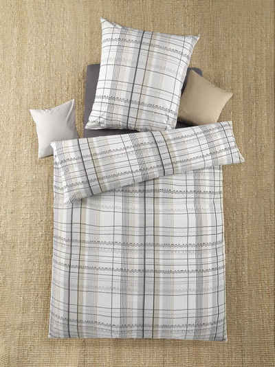 Bettwäsche Baumwoll Seersucker 135 cm x 200 cm grau / natur, soma, Baumolle, 2 teilig, Bettbezug Kopfkissenbezug Set kuschelig weich hochwertig