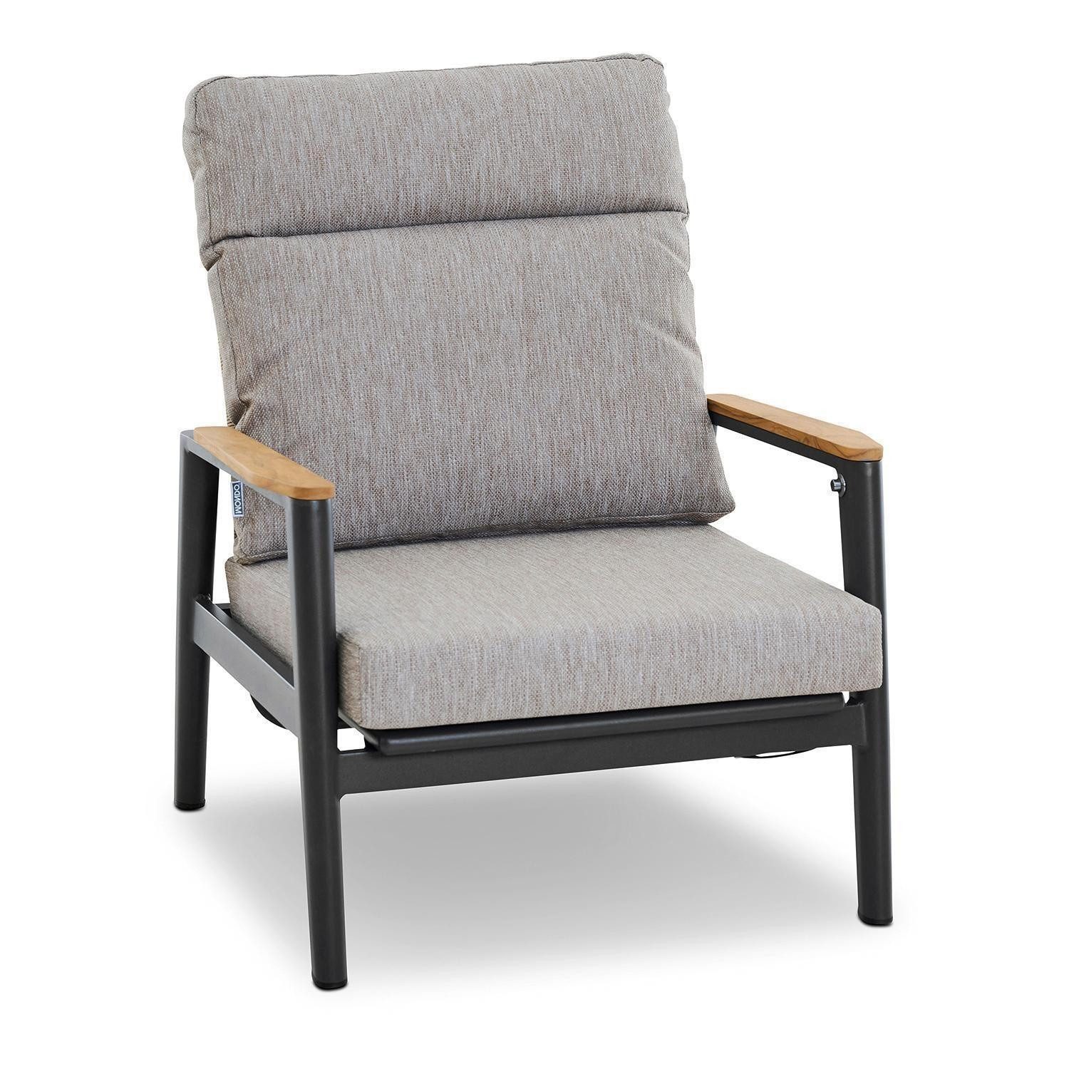 MONDO Gartenstuhl LATEA, Anthrazit, Grau, Taupe, Aluminium, Teakholz, Seil, verstellbare Rückenlehne, B 79 x H 92 x T 86 cm