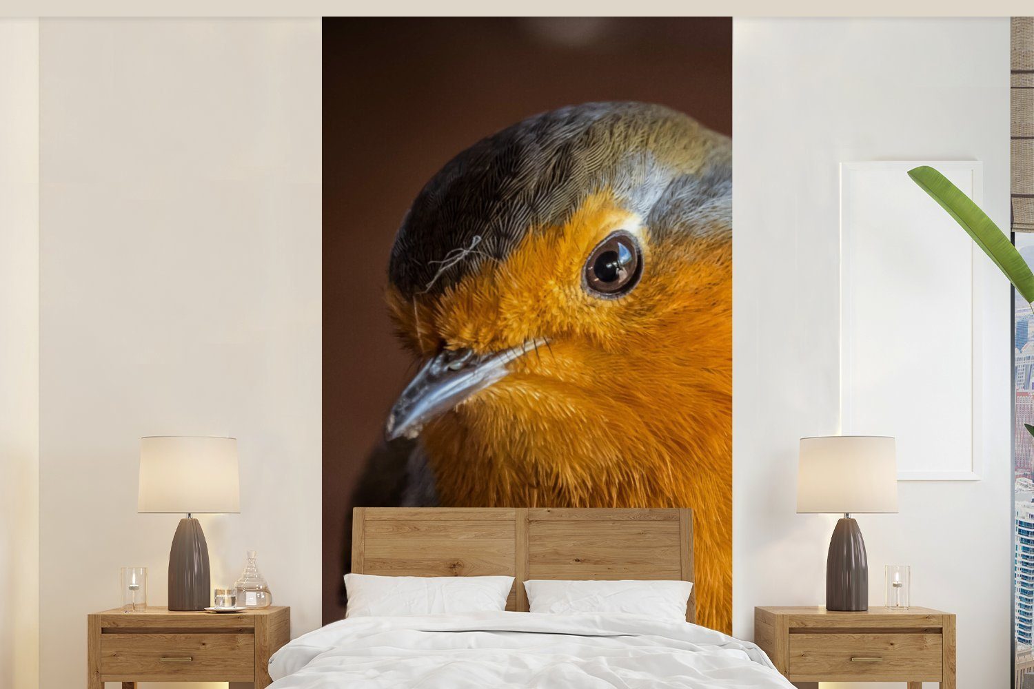 Rotkehlchen Vogel, Schlafzimmer für MuchoWow Küche, Vliestapete (2 Fototapete - Wohnzimmer Porträt Matt, bedruckt, St), Fototapete -