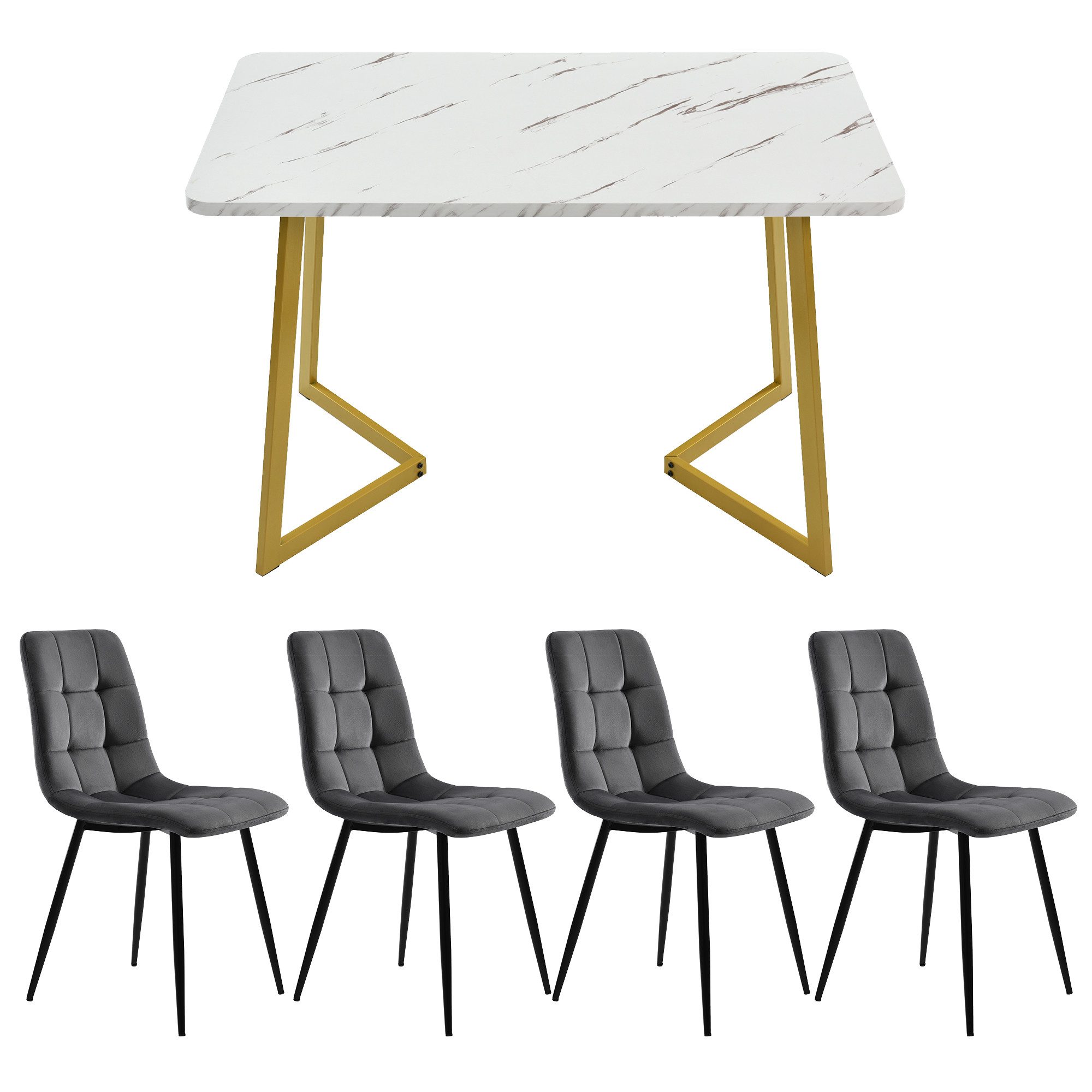 GLIESE Essgruppe (Set, 5-tlg., 1 Tisch / 4 Stühle), 117 x 68 x 75cm