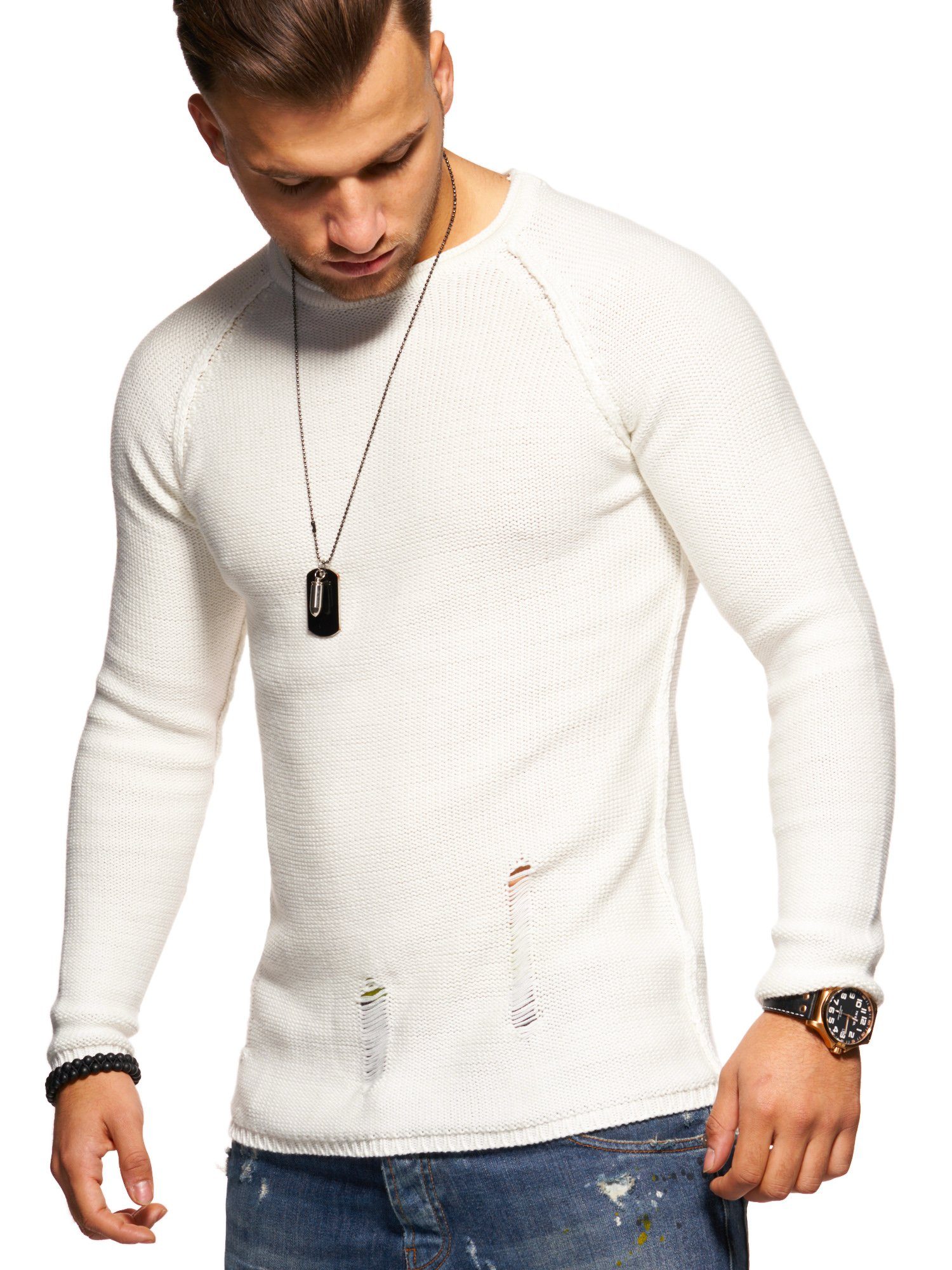 2Y Premium Strickpullover JOSCHUA mit Destroyed-Elementen günstig online kaufen