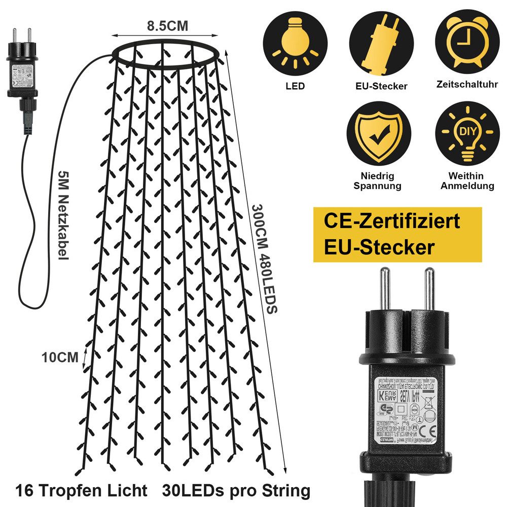 Rosnek LED-Lichterkette 31V, 16 Stränge, 8 Modi, Timer, Speicherfunktion, f günstig online kaufen
