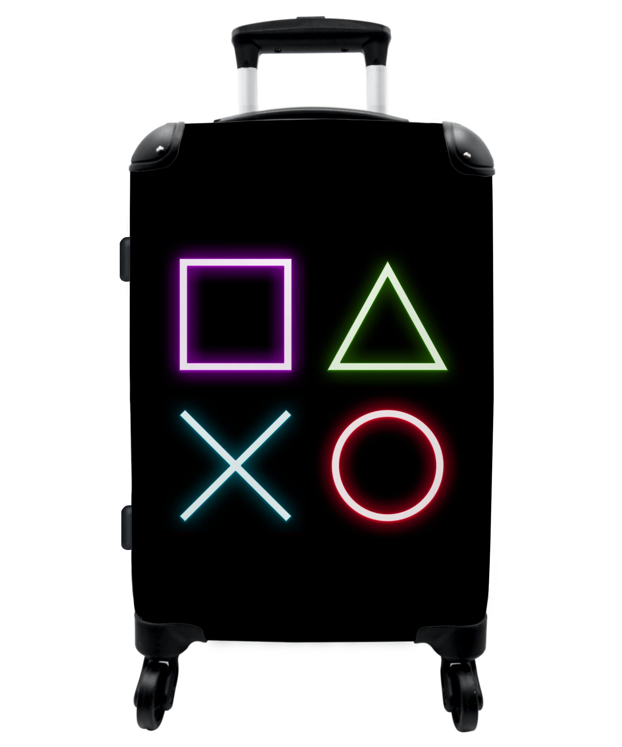 NoBoringSuitcases.com© Koffer Gaming - Neon - Jungen - Schwarz - Kind 67x43x25cm, 4 Rollen, Mittelgroßer Koffer für Jungen, Kinder Trolley