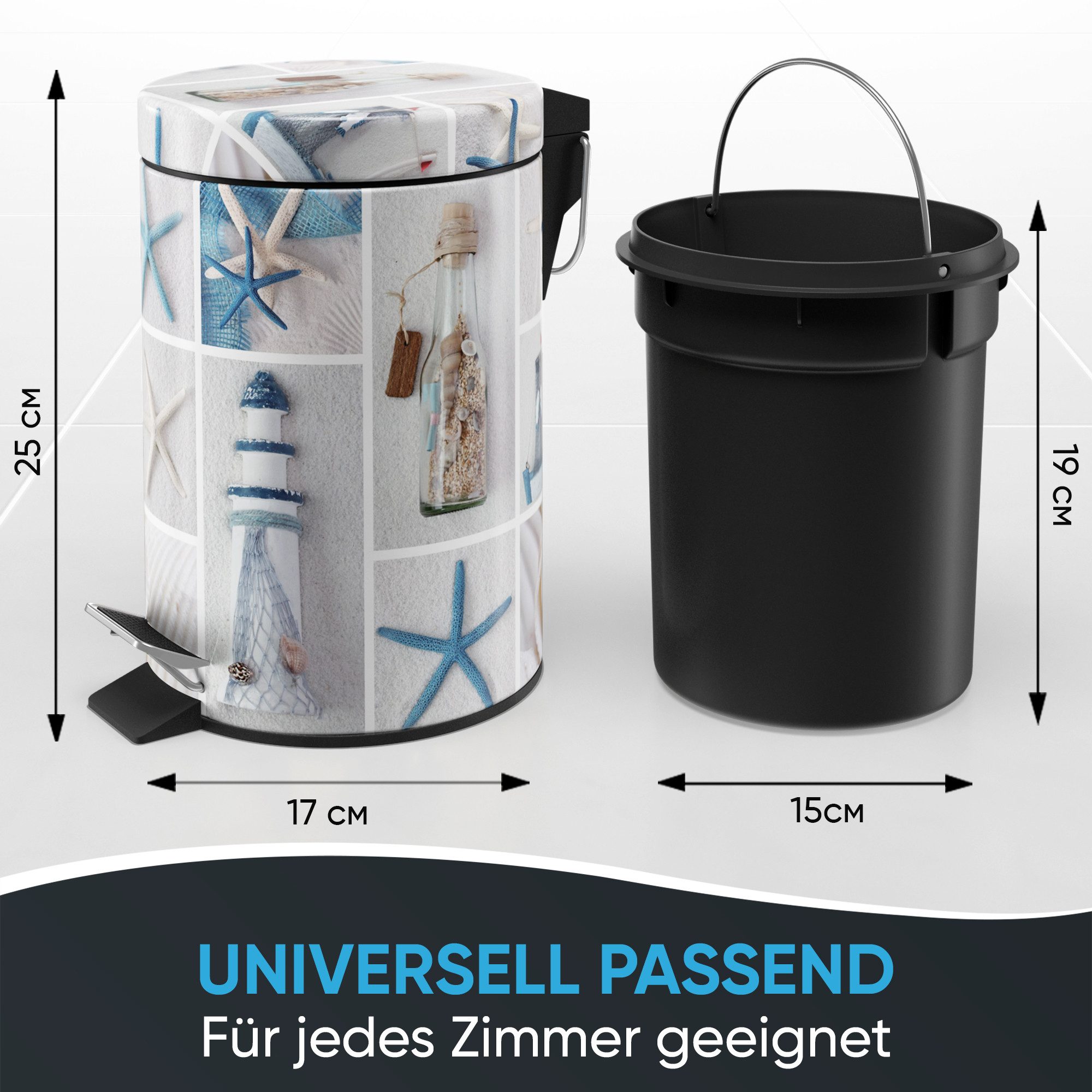 Sanilo Kosmetikeimer Meeresbrise, 3 Liter, Bad Mülleimer mit Absenkautomatik & Innenbehälter