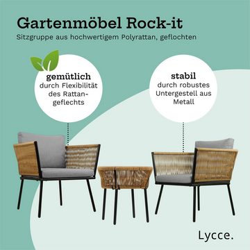 Lycce Gartenlounge-Set Outdoor Gartenmöbel Set Rock-it, Poly-Rattan, (3-tlg), Balkonmöbel Set 3 teilig, im Retro-Look