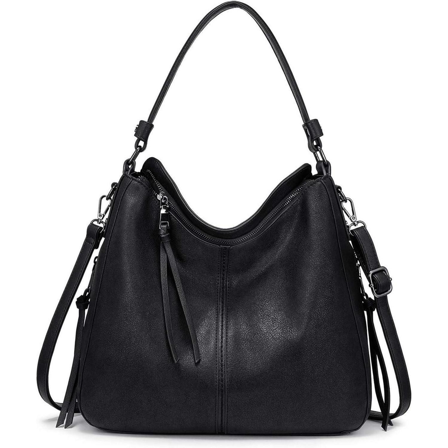 LuxusKollektion Handtasche Große Damen Handtasche Lederimitat Umhängetasche Schwarz mit Quasten