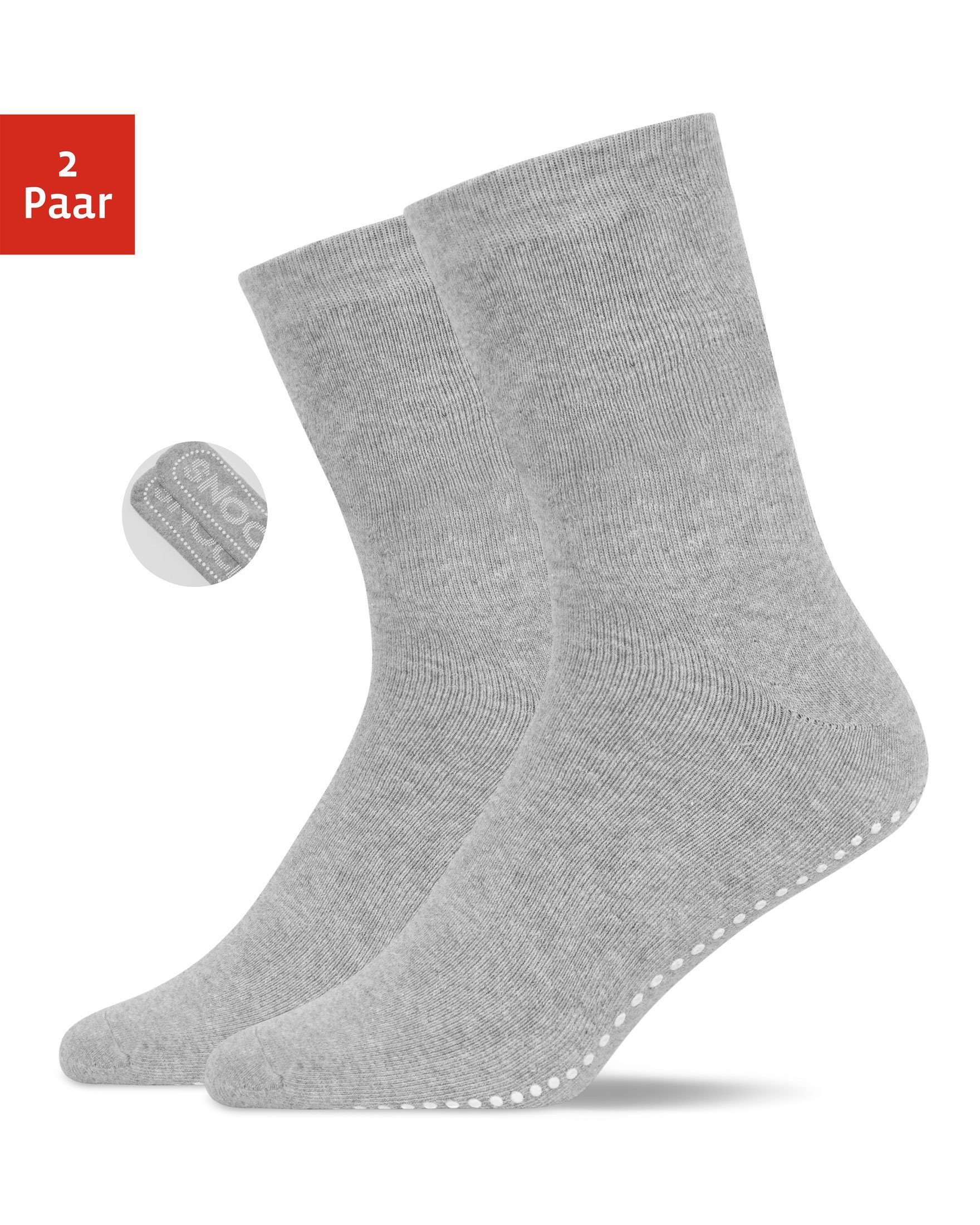 SNOCKS ABS-Socken Anti-Rutsch Socken Damen & Herren (2-Paar) aus Bio-Baumwolle, Anti-Rutsch-Noppen in süßem Design Grau (SNOCKS)