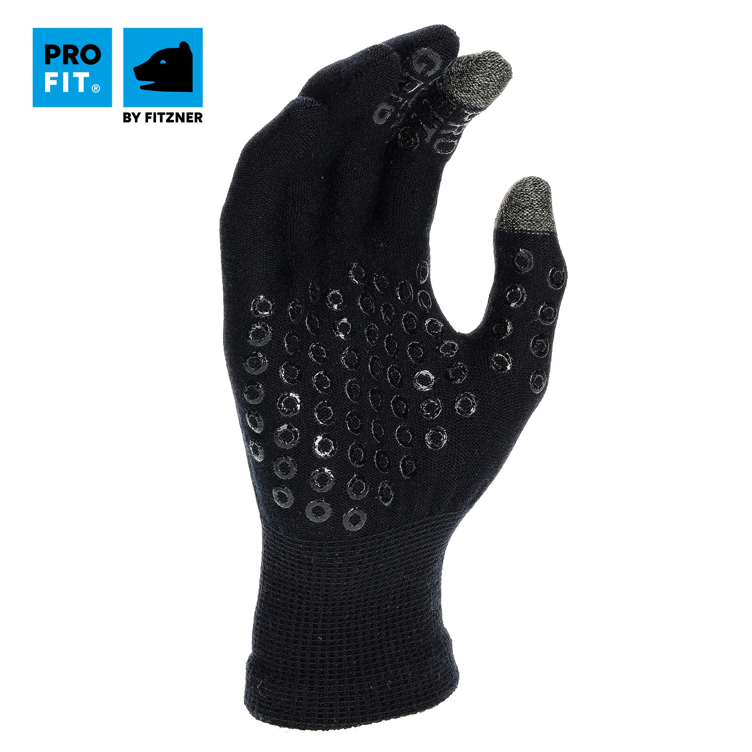 PRO FIT Unterziehhandschuhe, Merino-Wolle Handschuh mit Silikonnoppen, schwarz (1, Paar) Touchscreen-fähig, sicherer Griff, atmungsaktiv, Silikonnoppen
