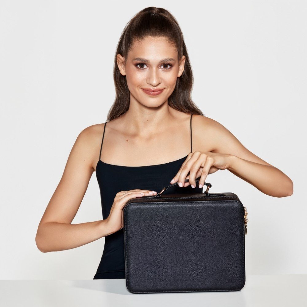 LVLY Schmink-Koffer mit LED-Spiegel ca. 26 x 20 x 11 cm, inkl. Bürste & USB - C - Kabel, Schminktasche, Schminkkoffer, Organazier, Kosmetiktasche