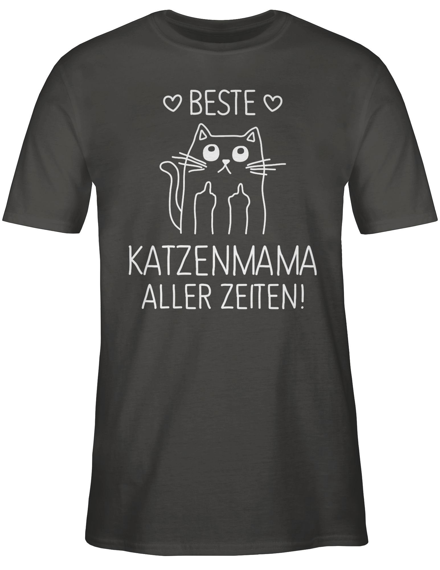 Shirtracer T-Shirt Beste Katzenmama aller Zeiten weiß Katzenbesitzer Geschenk 01 Dunkelgrau