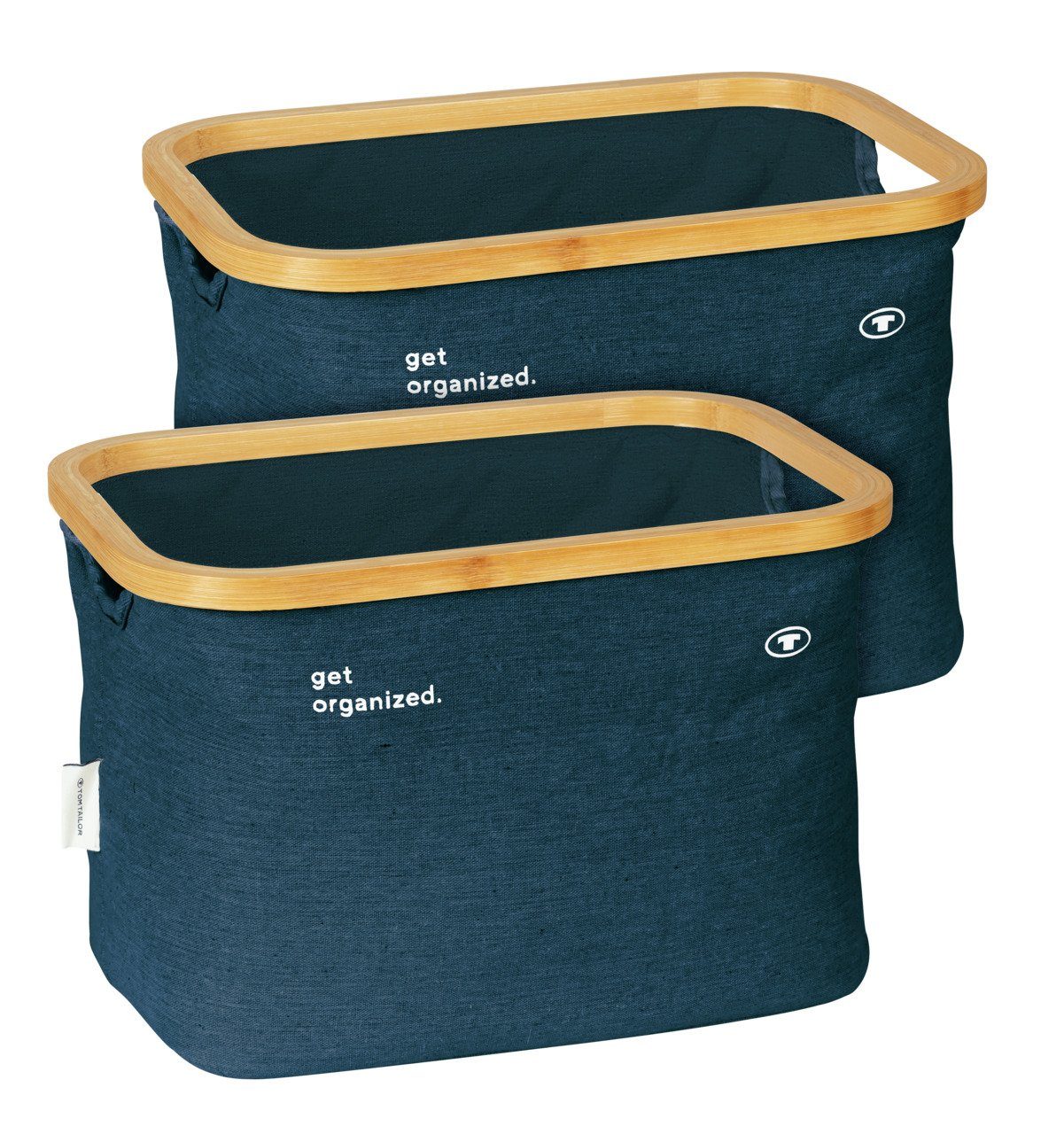 TOM TAILOR HOME Aufbewahrungskorb Set Navy Korb Bad Organizer Boxen (2 St.,  2x Aufbewahrungskorb), Bambusrahmen, Faltbar