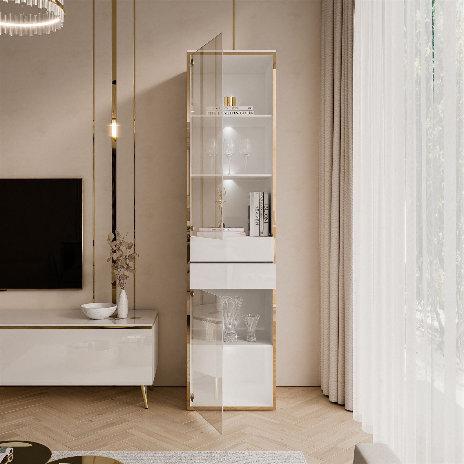 ALLHOUSE24 Vitrine PEONY Breite 45 cm Glasvitrine mit LED Beleuchtung weiß günstig online kaufen