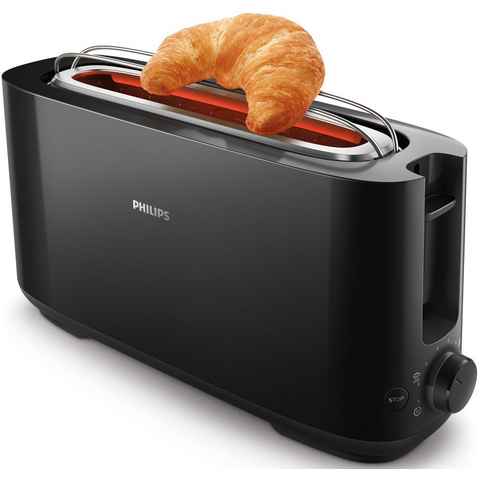 Philips Toaster HD2590/90, 1 langer Schlitz, für 2 Scheiben, 950 W, mit Aufwärm- und Auftaufunktion
