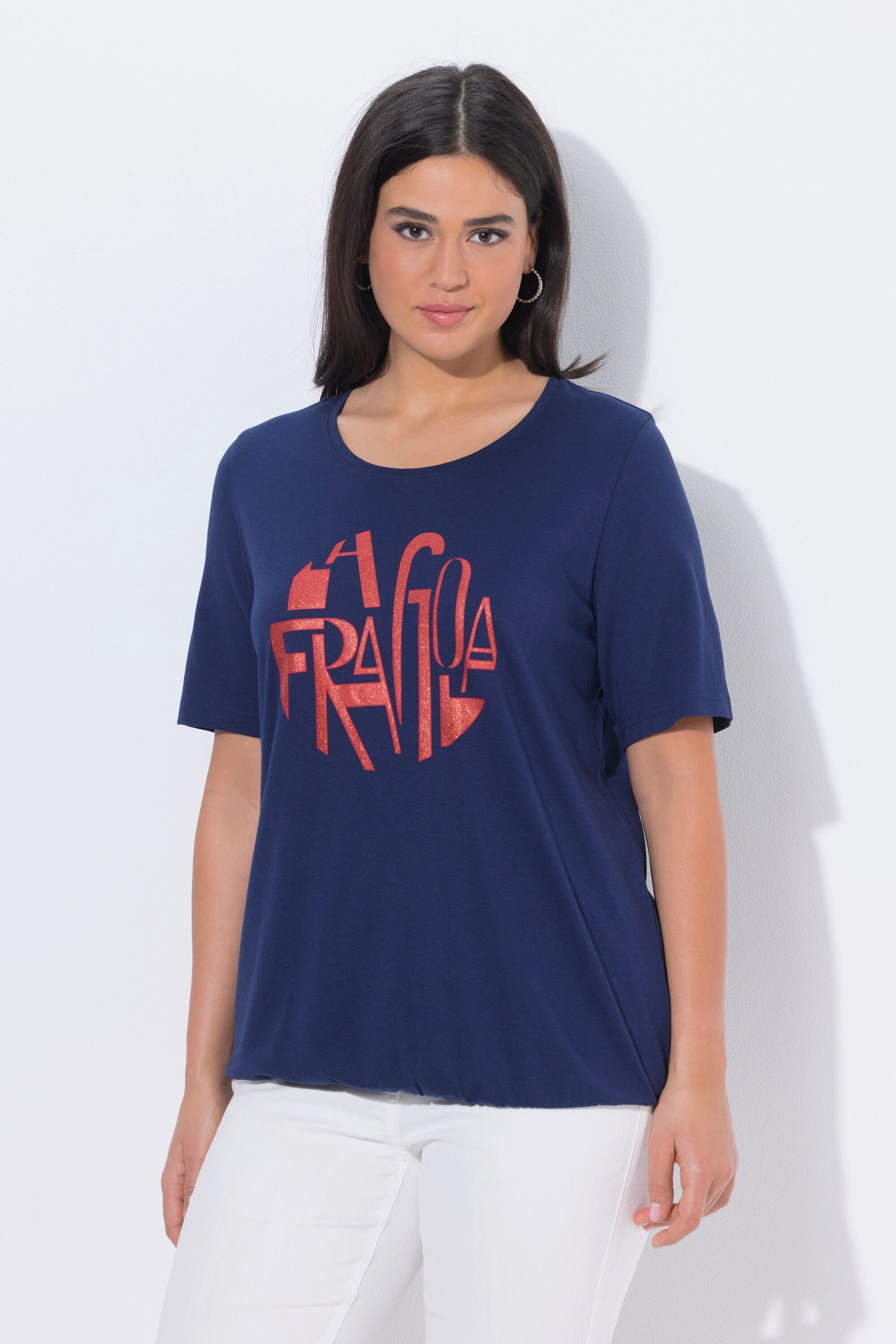 Ulla Popken T-Shirt T-Shirt Schriftmotiv Rundhals Halbarm Elastiksaum