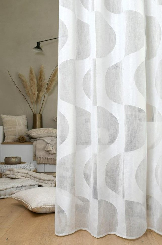 SCHÖNER LEBEN. Vorhang Gardine mit Ösen Ausbrenner Voile Halbkreise weiß 140x260cm, leicht perforiert, Voile, pflegeleicht