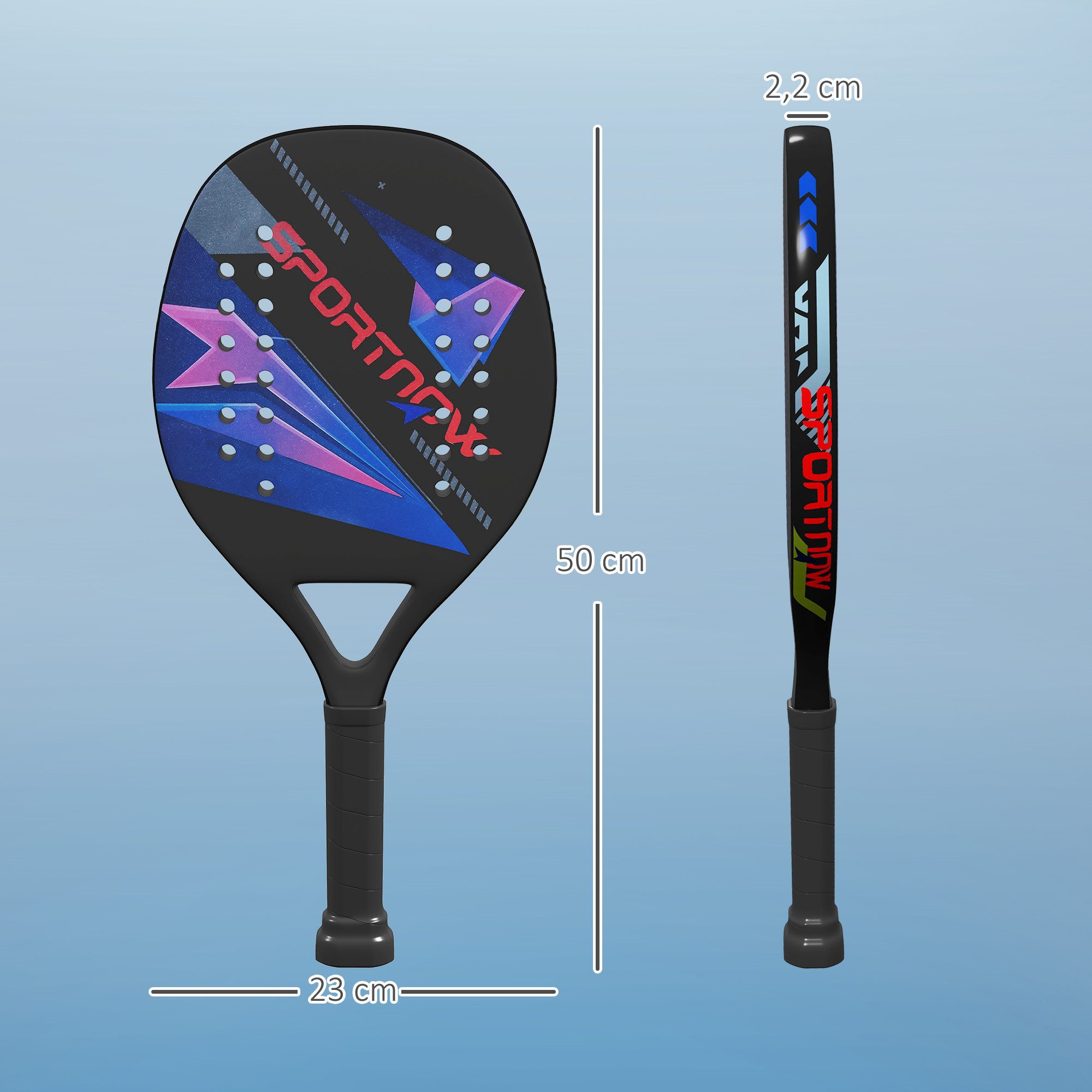 SPORTNOW Tennisschläger Beach-Tennis-Schläger, (mit EVA-Memory-Foam-Kern, 2-tlg., Umhängetasche und rutschfestem Griff), Schwarz