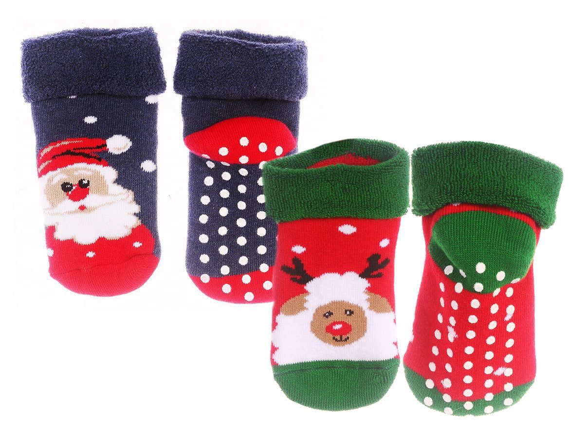 Martinex Socken Thermosocken 2er Pack Weihnachten Weihnachtssocken Antirutschsocken warm, weich, 2 Paare Set, 20 21 22 23 24 25 26 27 28
