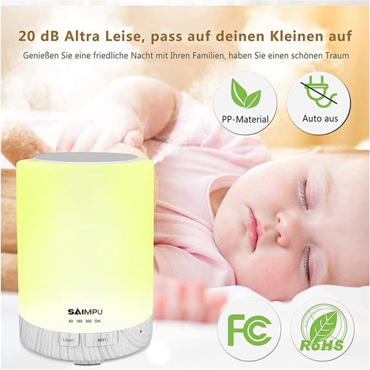 K&B Duftlampe Zylindrischer 300-ml-Aromatherapie-Luftbefeuchter weiße Streifenfarbe