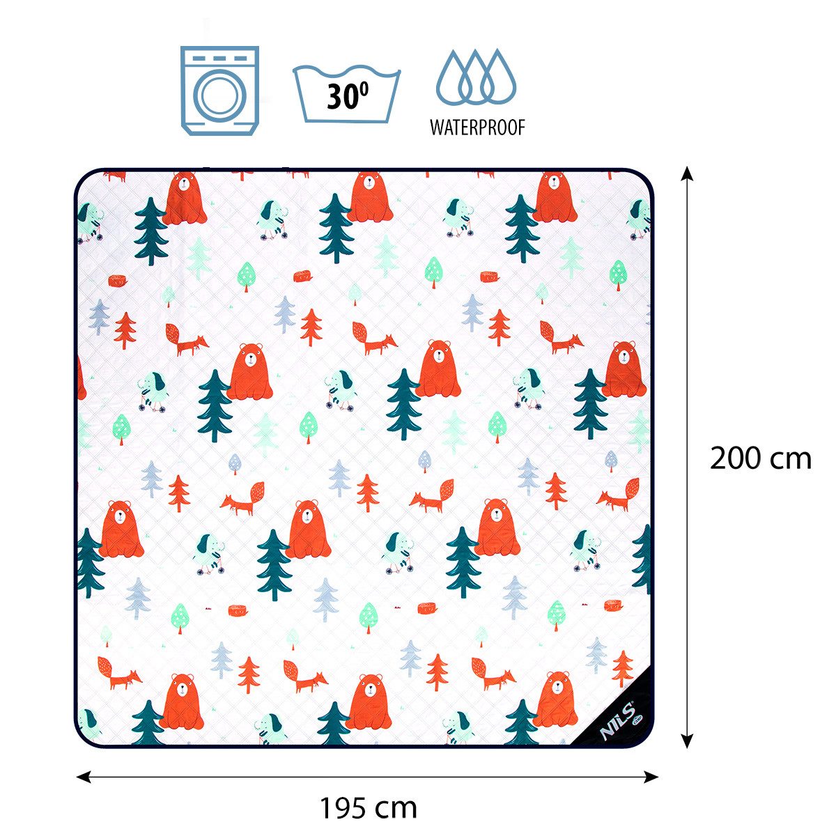 Picknickdecke Kinderdecke WALD 195x200cm Decke Outdoordecke Spieldecke, NILS CAMP