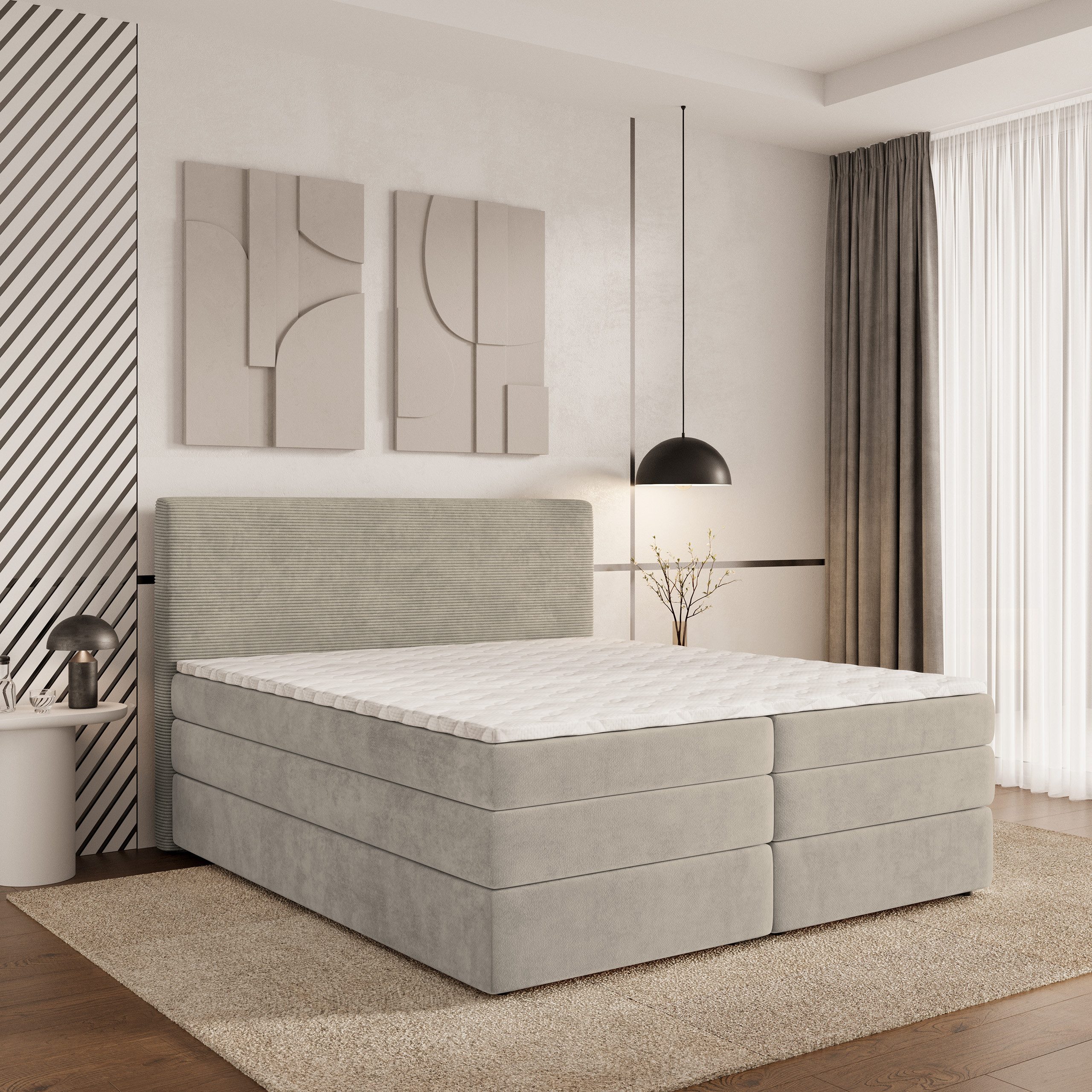 Masseno Boxspringbett MATERN 140x200 cm mit Bonell Matratze und Topper, Doppelbett, Polsterbett mit Kopfteil, Boxspringbett