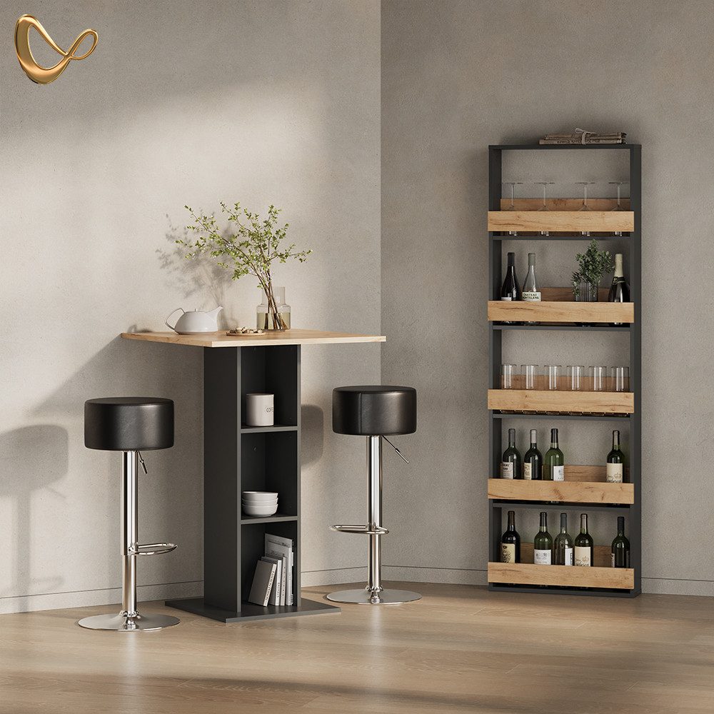 Livinity® Bartisch Regusa, Goldkraft Eiche/Anthrazit/Anthrazit, 75 x 75 cm (1-St)