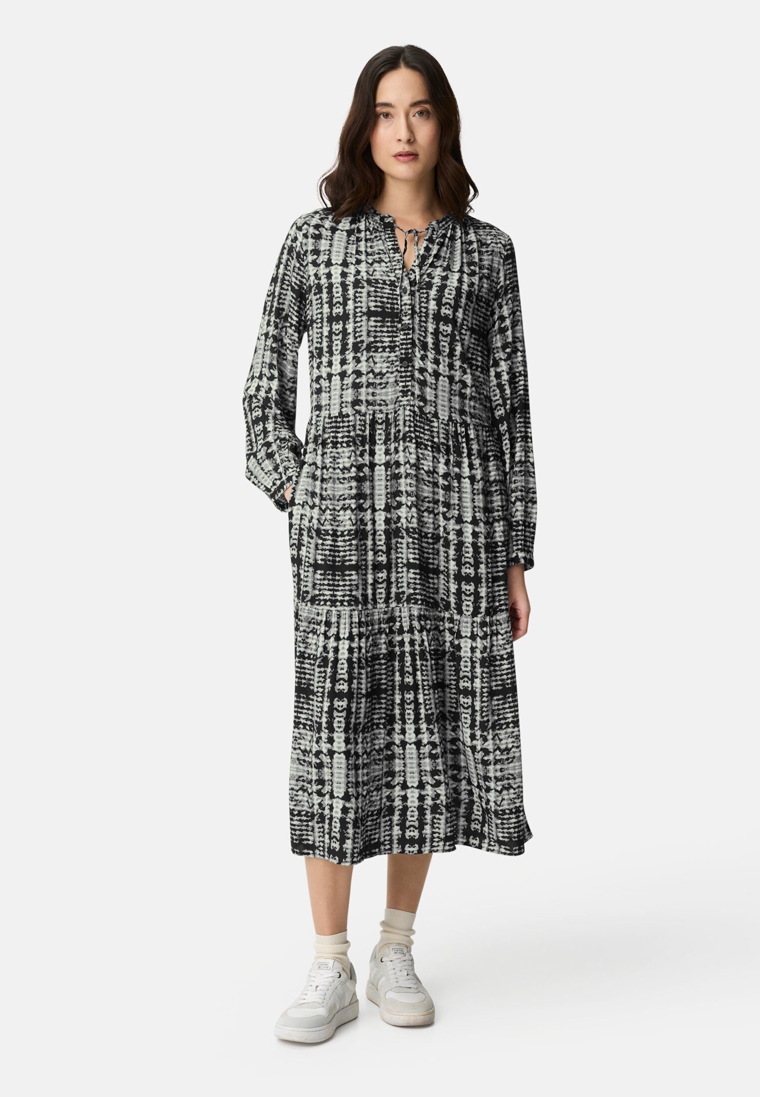 camel active Blusenkleid aus reiner Viskose Langarm Stehkragen (1-tlg)