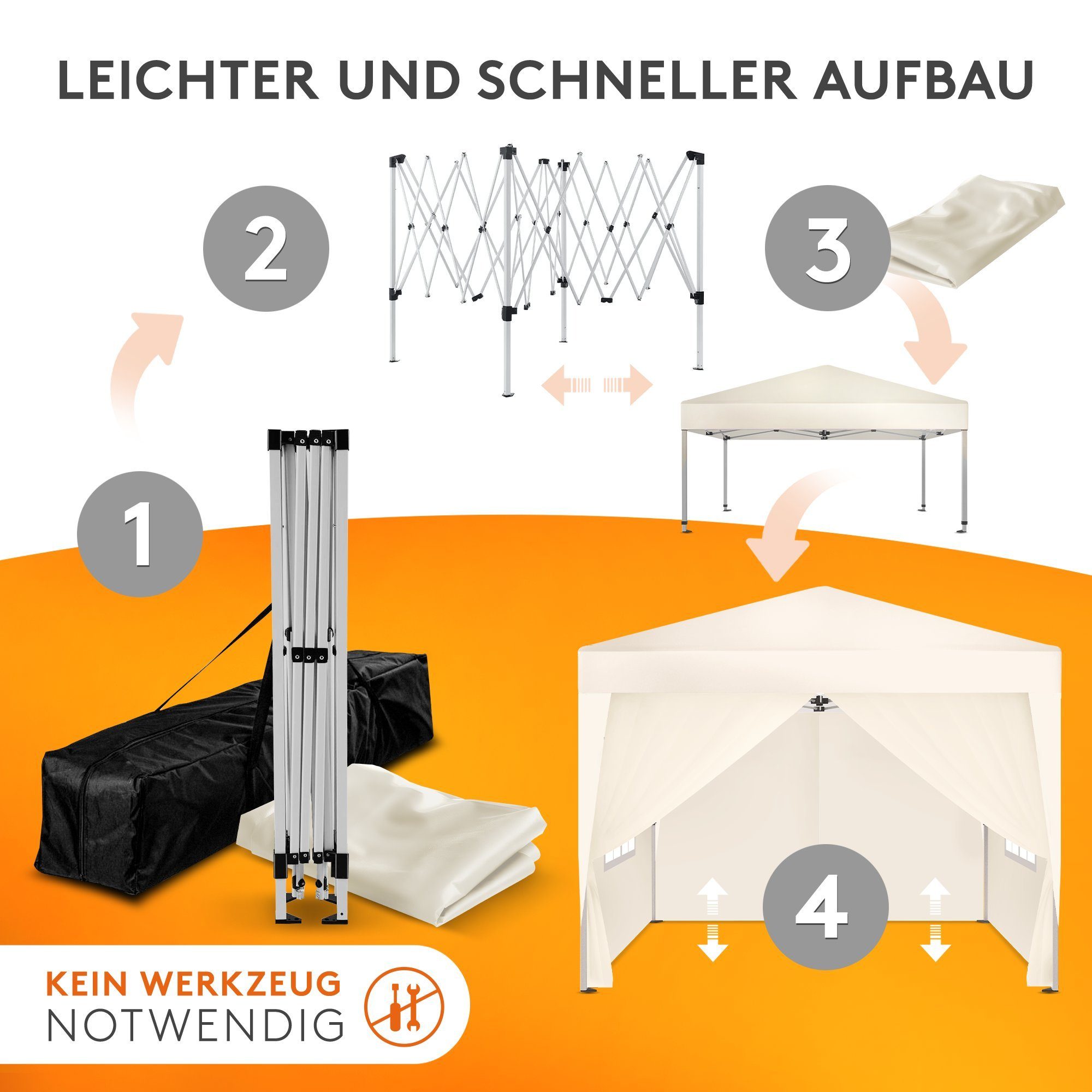 Kronenburg Partyzelt Faltpavillon 2x2 m wasserdicht - Partyzelt stabil, UV-Schutz 50+, mit 4 Seitenteilen, Wetterfester Schutz, Leichter Aufbau, Inklusive Trage – Bild 3 von 5