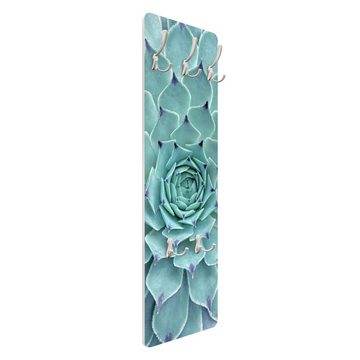 Bilderdepot24 Garderobenpaneel türkis Blumen Floral Botanik Tropisch Kaktus Agave Design (ausgefallenes Flur Wandpaneel mit Garderobenhaken Kleiderhaken hängend), moderne Wandgarderobe - Flurgarderobe im schmalen Hakenpaneel Design