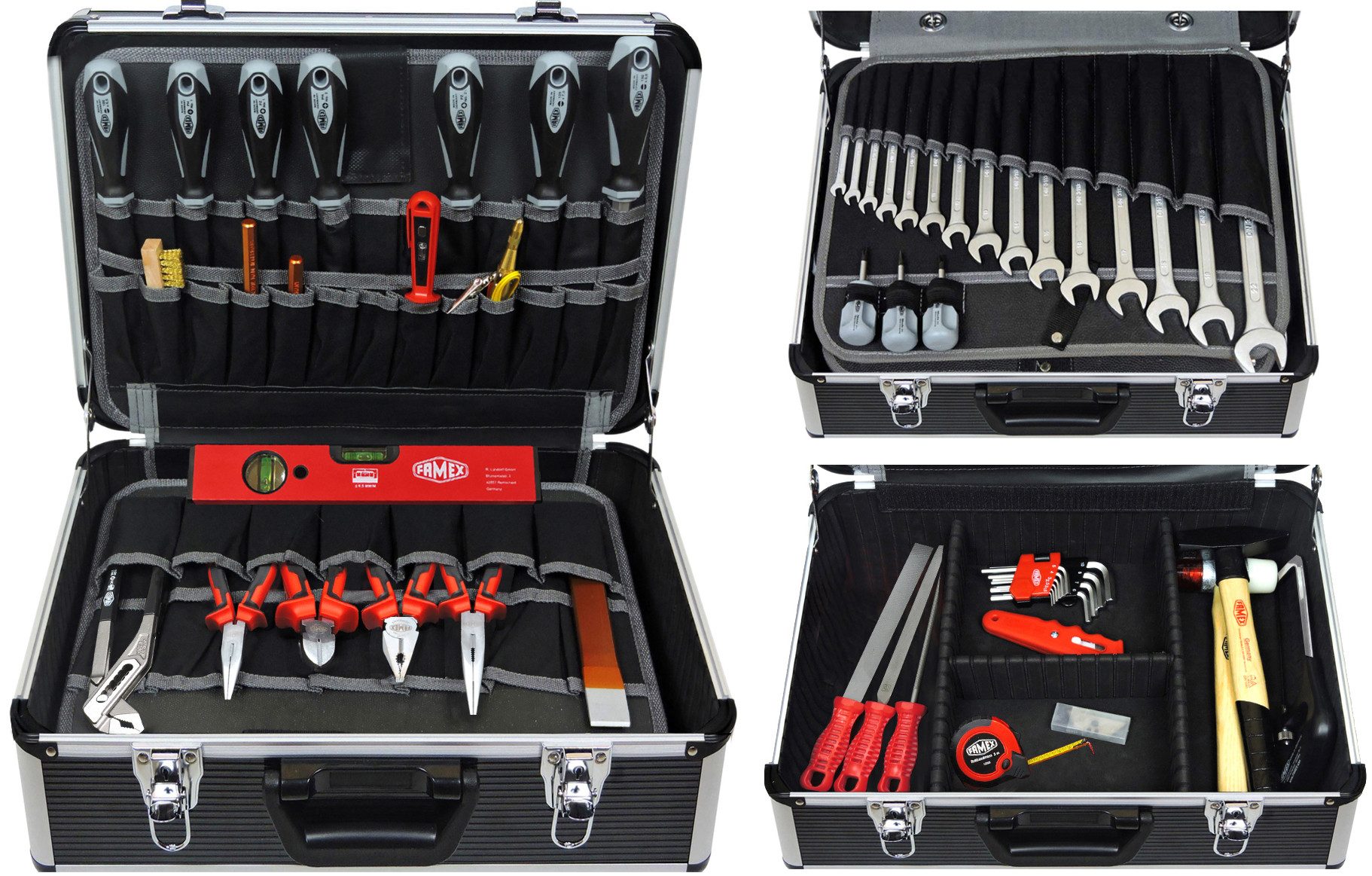 FAMEX Werkzeugset 440-93 Werkzeugkasten PROFESSIONAL, (Werkzeugkiste, 98-tlg., gefüllt, bestückt), Kapazität 24kg, abschließbar, CV-Stahl, Platz für weiteres Werkzeug