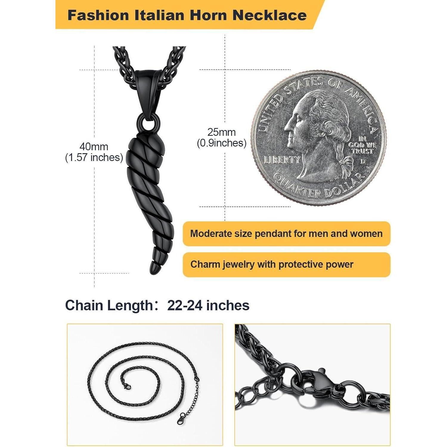 LuxusKollektion Kette mit Anhänger Halskette Cornicello Horn Anhänger 316L Edelstahl Schwarz – Bild 5 von 5