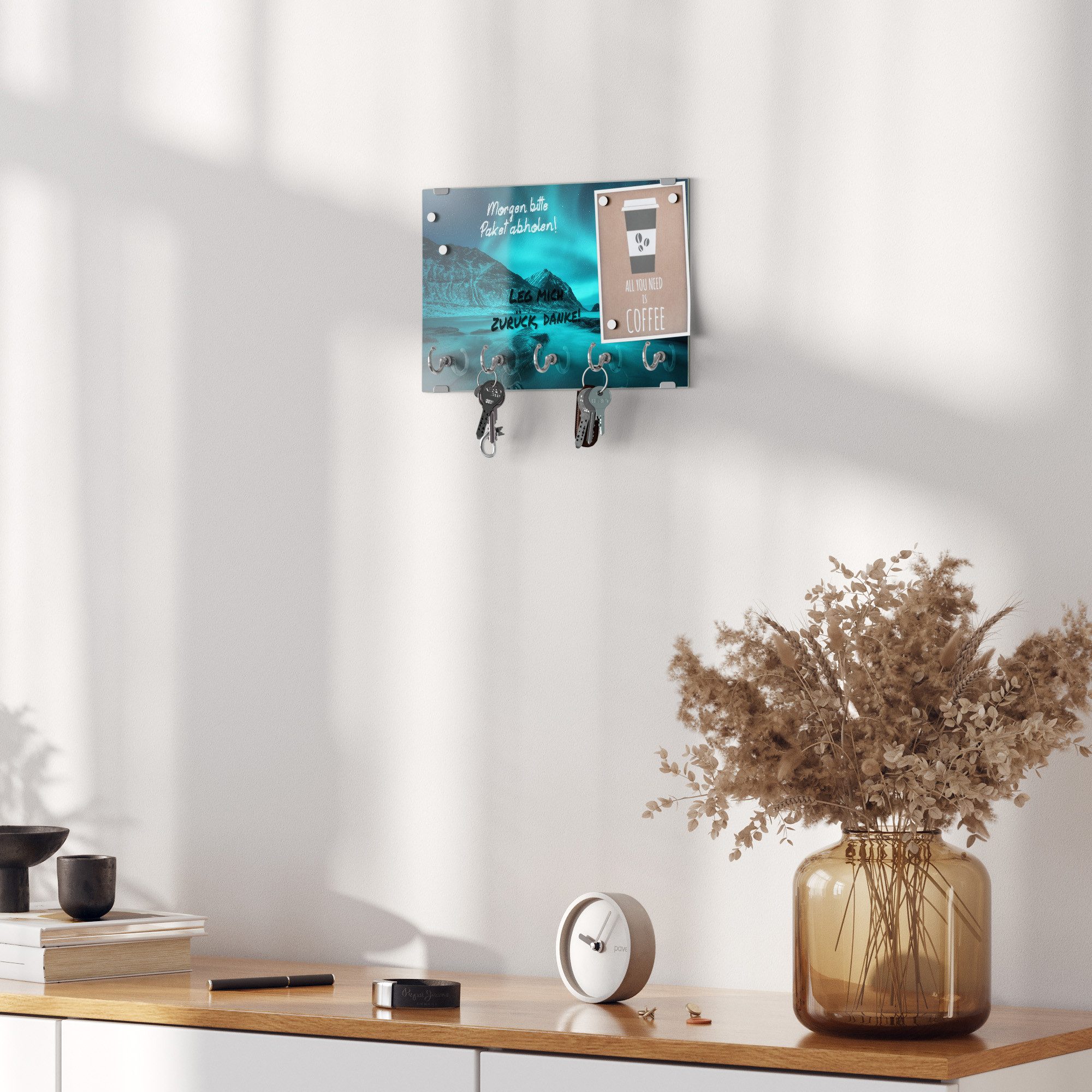 DEQORI Schlüsselbrett 'Polarlichter in Norwegen', (1 St), Schlüsselhalter Schlüssel Haken Schlüsselboard modern Schlüsselleiste