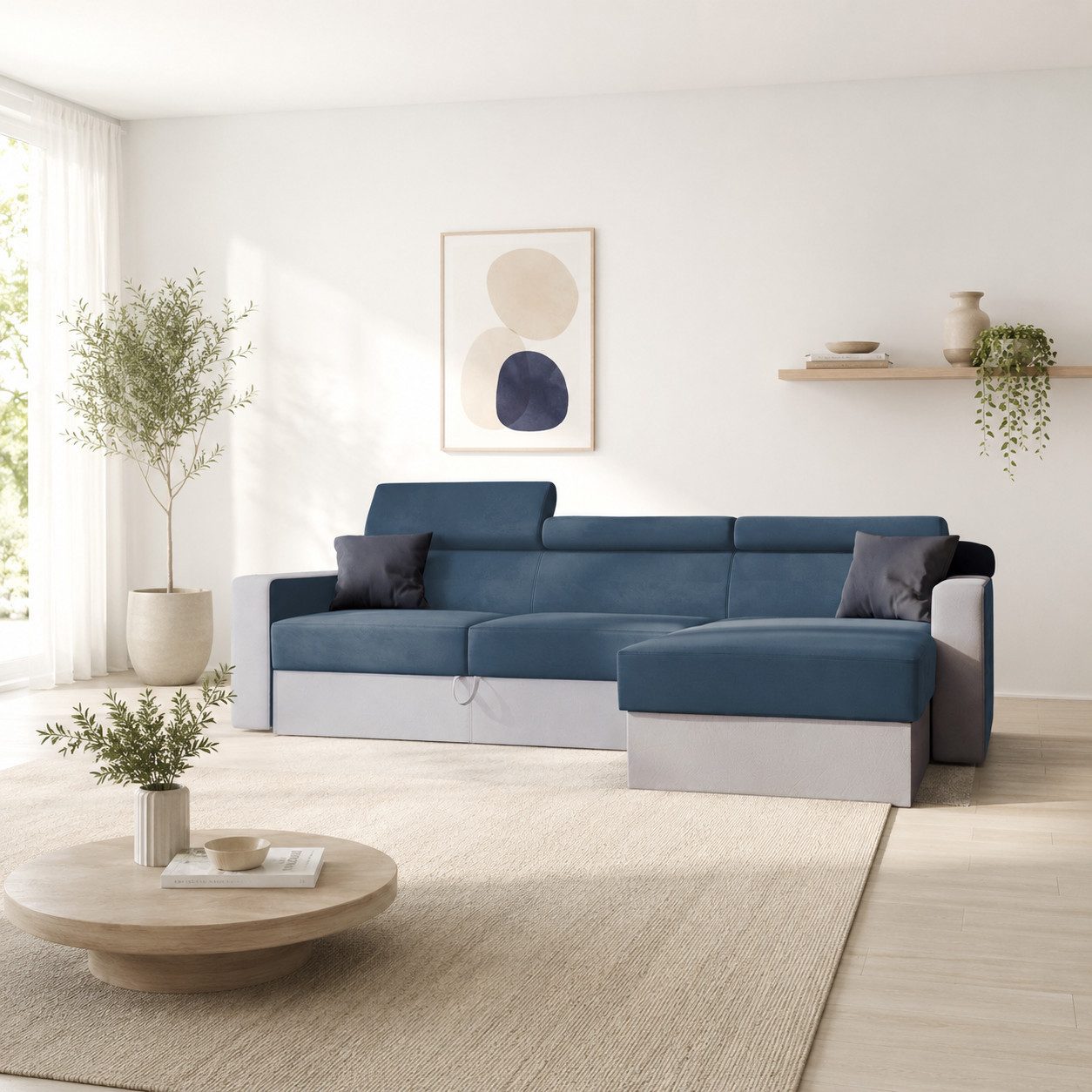 Goldstoff Ecksofa mit Schlaffunktion & Bettkasten - DIWIA L-Form Sofa, mit Schlaffunktion, Couch für Wohnzimmer - Schlafsofa - Eckcouch, 3 verstellbare Kopfstützen - Easy Clean-Beschichtung