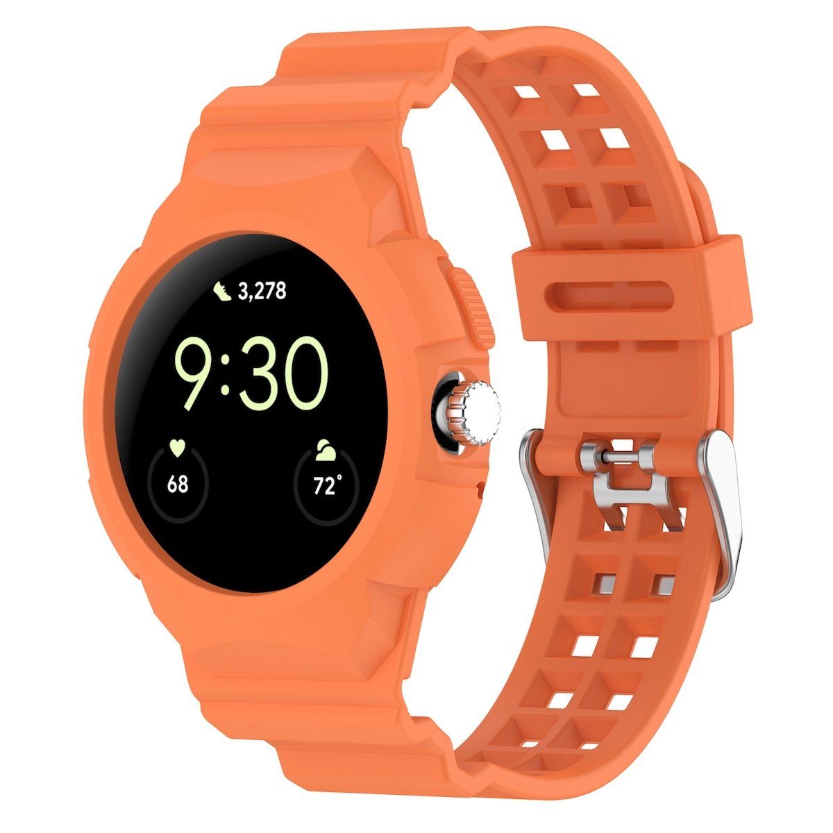Wigento Smartwatch-Armband Für Google Pixel Watch mit Armband 1 + Schutz 2 Silikon Orange Gehäuse