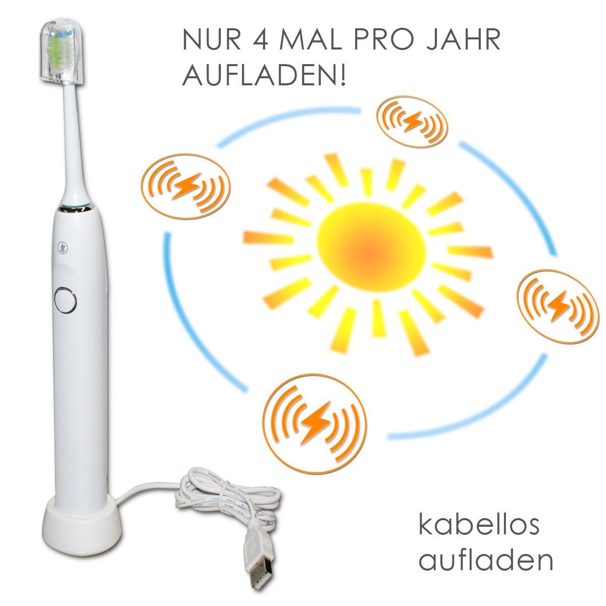 @tec Elektrische Zahnbürste Schallzahnbürste ultraleicht 5 Reinigungsmodi 38.000 Schwingungen/min, Aufsteckbürsten: 3 St., Bis zu 100 Tage Akkulaufzeit, IPX7, USB, Wiederaufladbar