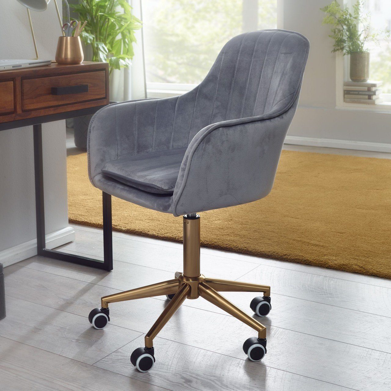 furnicato Bürostuhl Schreibtischstuhl Samt Grau Design Drehstuhl mit Lehne