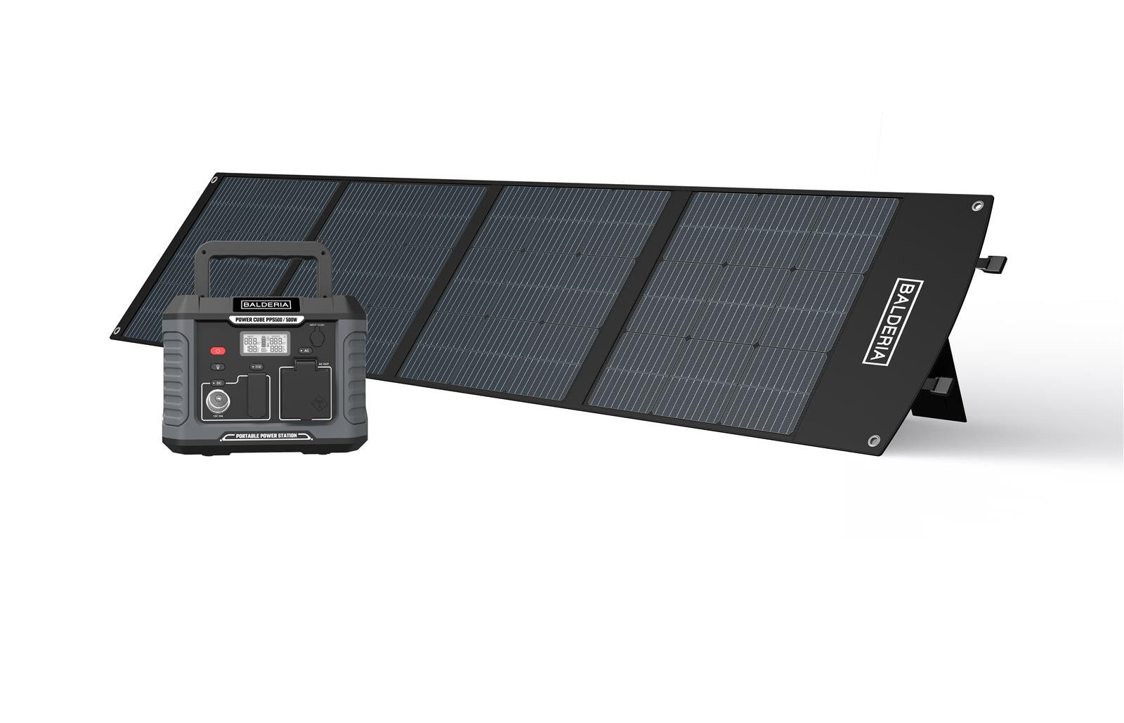 Balderia Powerstation-Set: Power Cube 500 W + Solarpanel 200 W Powerstation, Set PPS500 + SP200: 500W Powerstation & 200W Solarpanel