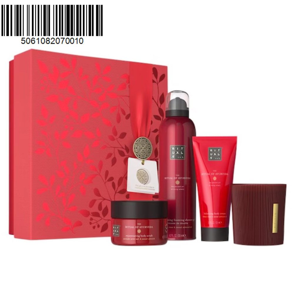 Rituals Pflege-Geschenkbox von Ayurveda M mit Rose und Mandelöl: Creme, Scrub, Duschgel, Kerze