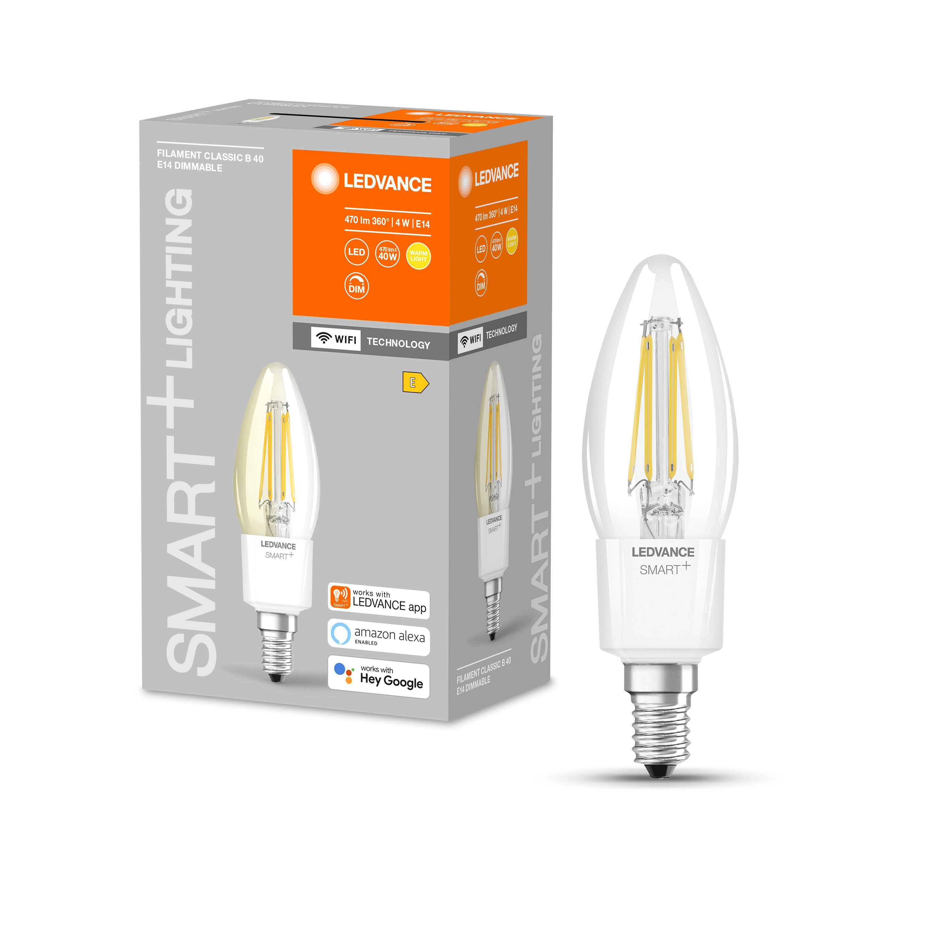 Ledvance LED-Leuchtmittel SMART+ Filament Candle Dimmable 40 4 W/2700 K E14, E14, 1 St., Warm weiß, Drahtlose Steuerung über App