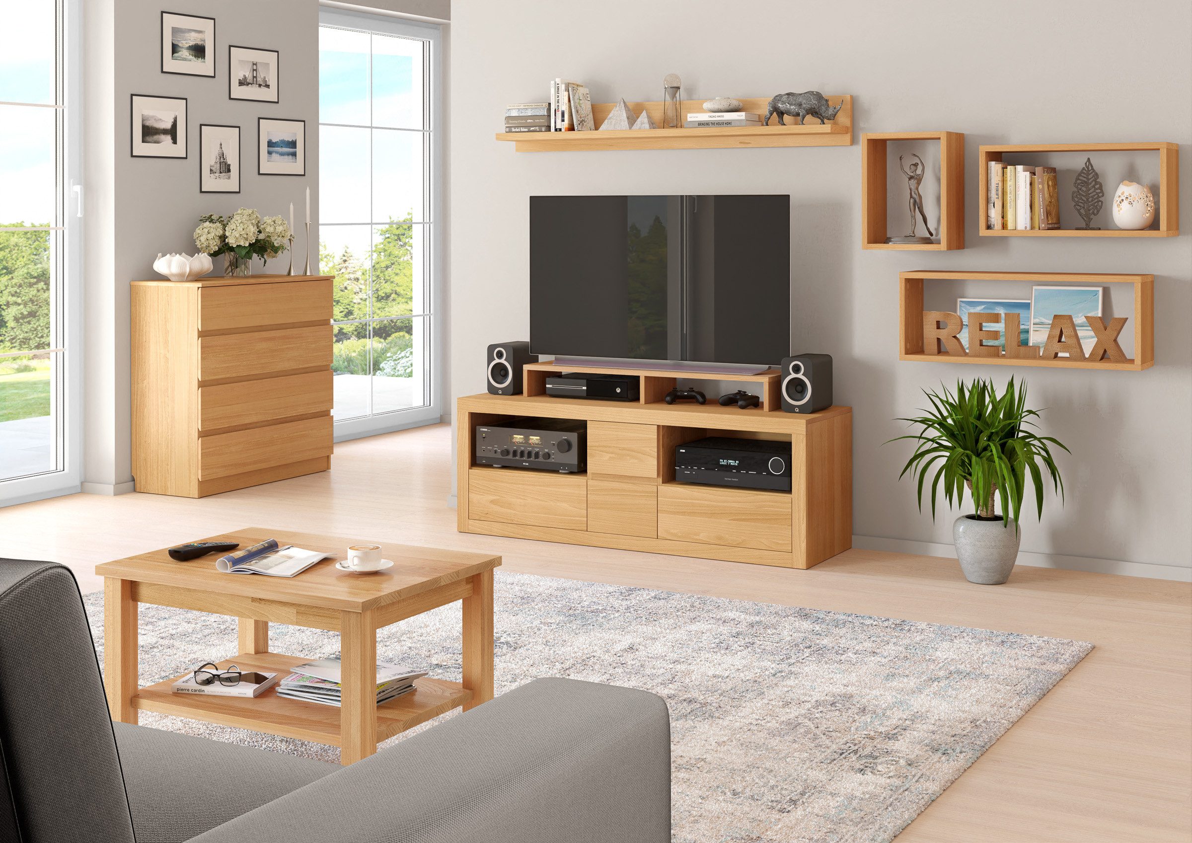 ERST-HOLZ Lowboard Fernsehboard TV-Konsole Holz-Lowboard Buche, 90.51-14 TV-Schrank Medienmöbel Holz-LowboardBuche natur