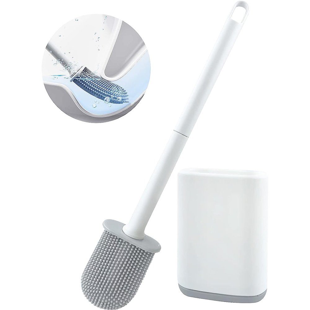NUODWELL Badaccessoire-Set WC-Bürste Silikon,Flexibel Flache Toilettenbürste,ohne Bohren Weiß