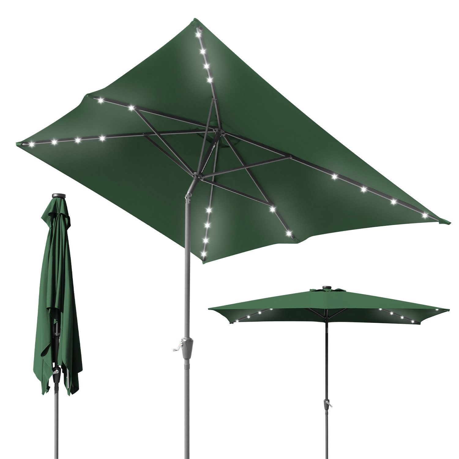 Clanmacy Sonnenschirm Rechteckig LED Solar Gartenschirm günstig online kaufen