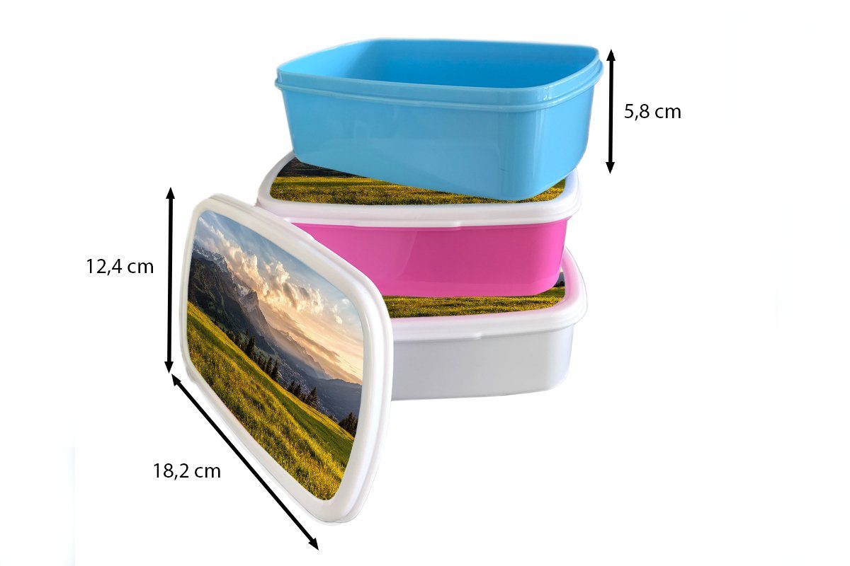 MuchoWow Lunchbox Brotbox Mädchen für Kunststoff, Berg, für und Kinder - Sonnenuntergang und - (2-tlg), Jungs Alpen weiß Erwachsene, Brotdose