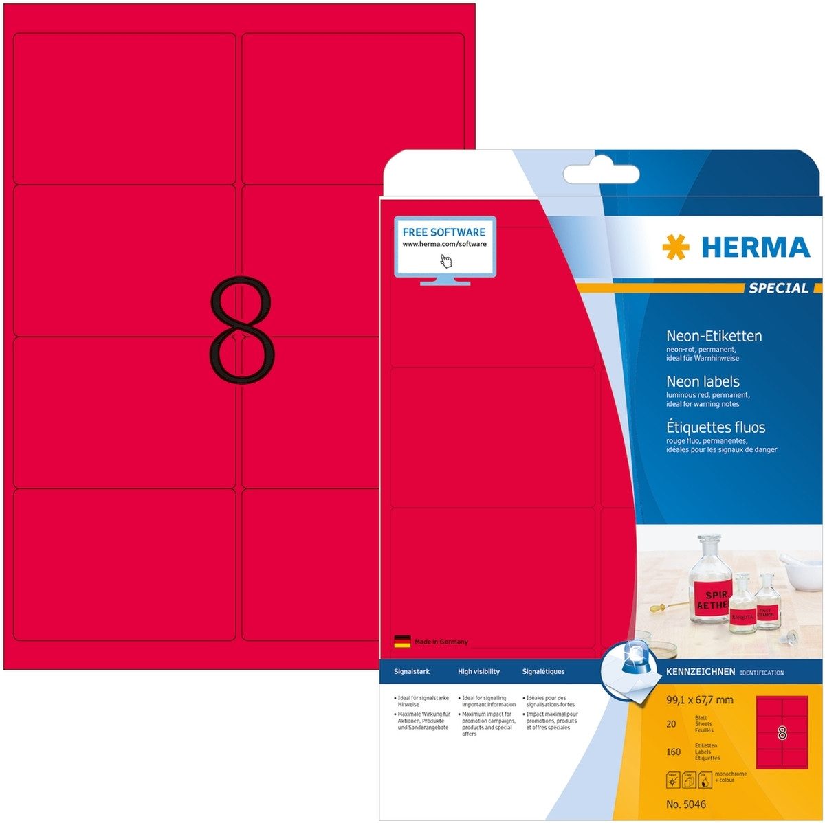Etiketten Etiketten neon-rot 99,1x67,7mm Special A4 LaserCopy 160 Stück
