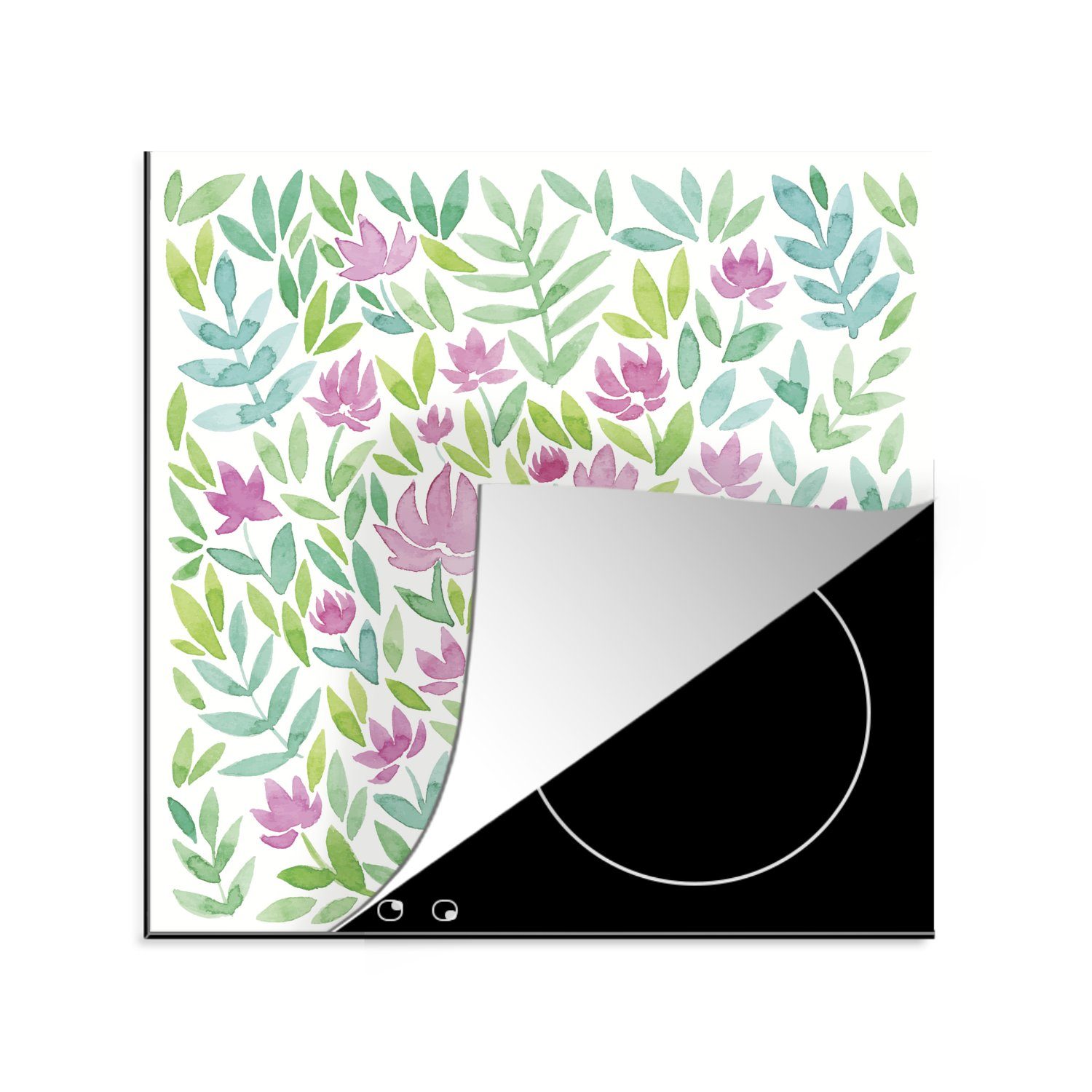 MuchoWow Herdblende-/Abdeckplatte Ein Aquarell mit Blumenmuster, Vinyl, (1 tlg), 78x78 cm, Ceranfeldabdeckung, Arbeitsplatte für küche