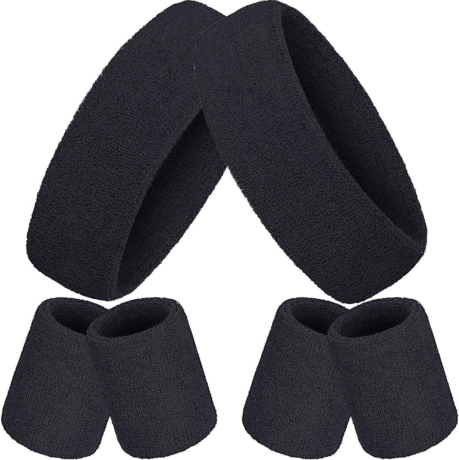 Opspring Schweißband 2-teiliges Sport-Stirnband und 4-teilige Armbänder, Schweißbänder-Set Schwarz