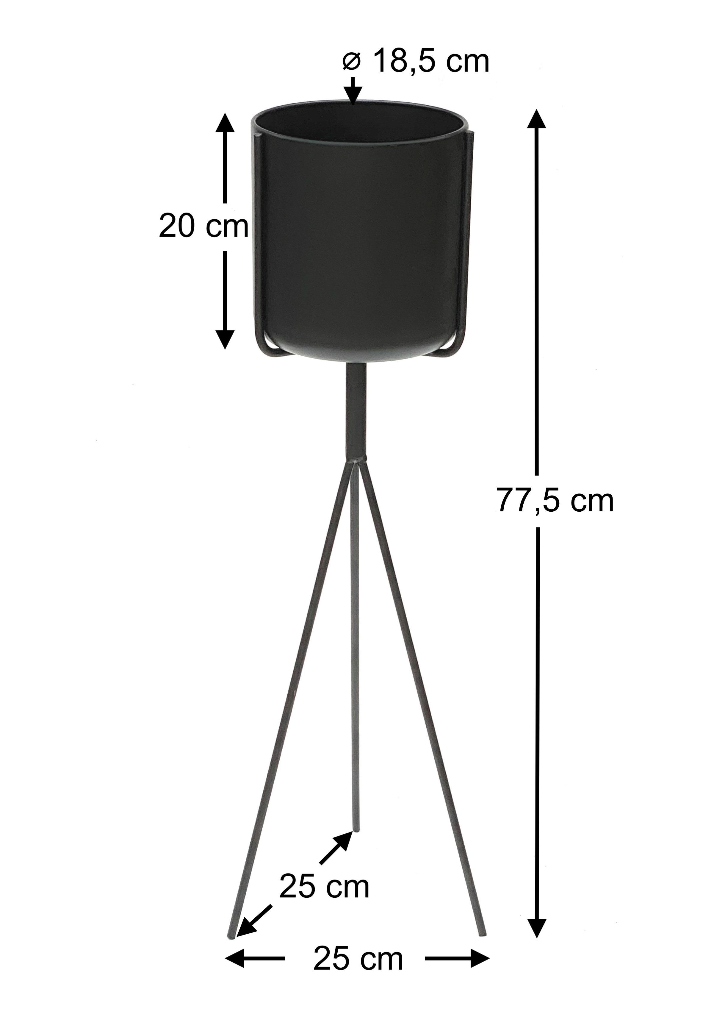 DanDiBo Blumenhocker mit Topf Metall Schwarz 80 cm Blumenhocker 96022 Blumensäule Modern, Pflanzenständer Pflanzenhocker