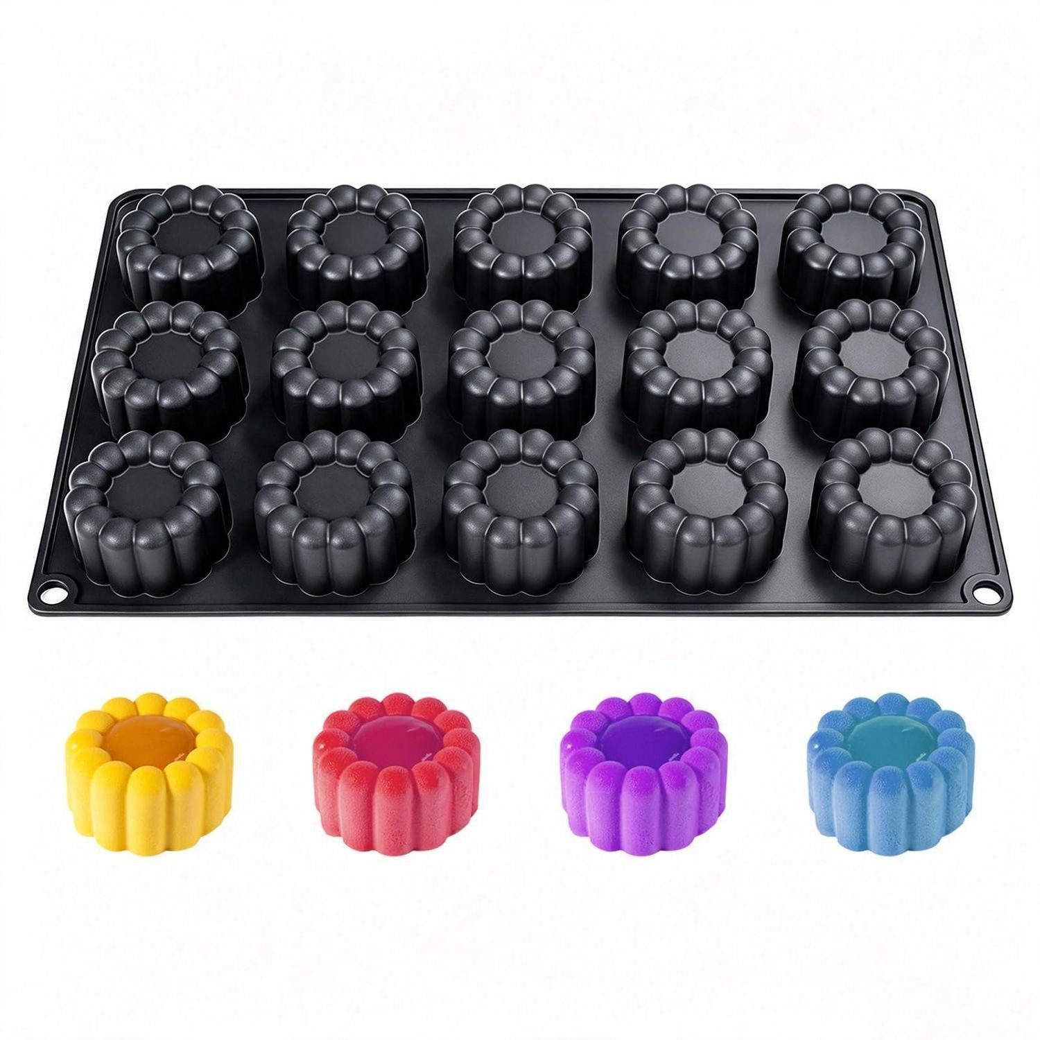 LuxusKollektion Silikonform Silikon-Backform Blumen 15 Mulden Schwarz