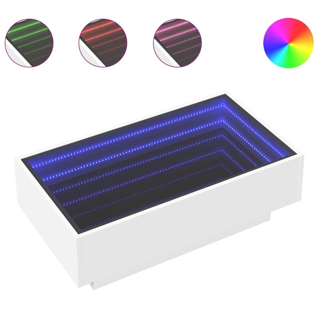 vidaXL Couchtisch 90 x 50 x 30 cm LED Couchtisch Infinity-Spiegel Weiß 90x50x30 cm Spanp