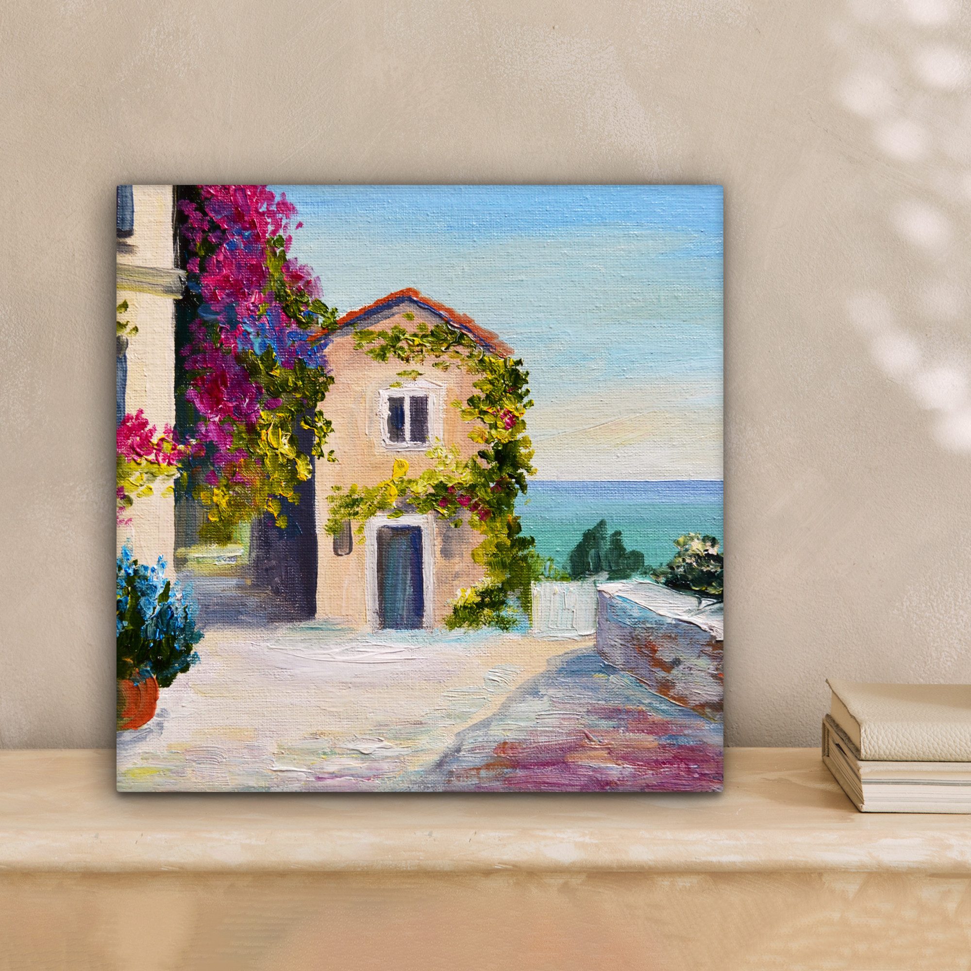 OneMillionCanvasses® Leinwandbild Malerei - Haus - Ölfarbe - Dorf, Fotodruck (1 St), Wandbild, Deko Schlafzimmer Wohnzimmer Flur 20x20 cm